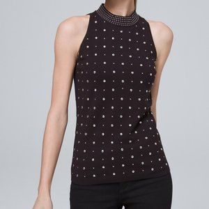 NEW WHITE HOUSE BLACK MARKET STUD EMBELLISHED MOCK NECK SLEEVELESS SWEATER M L